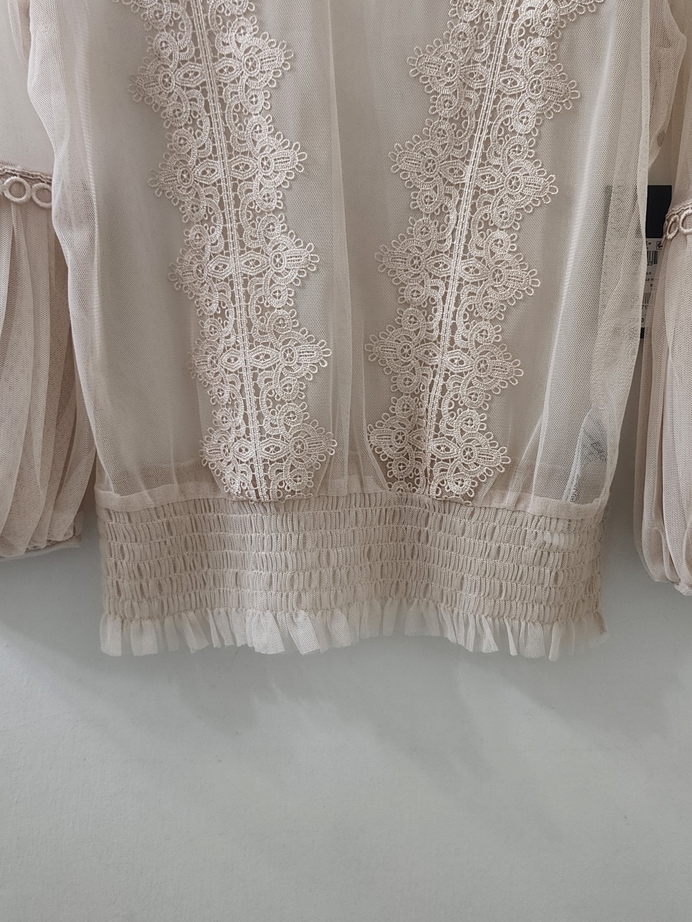 Macy's Sheer Lace-Trim Blouse in Beige - Picture 2 of 11